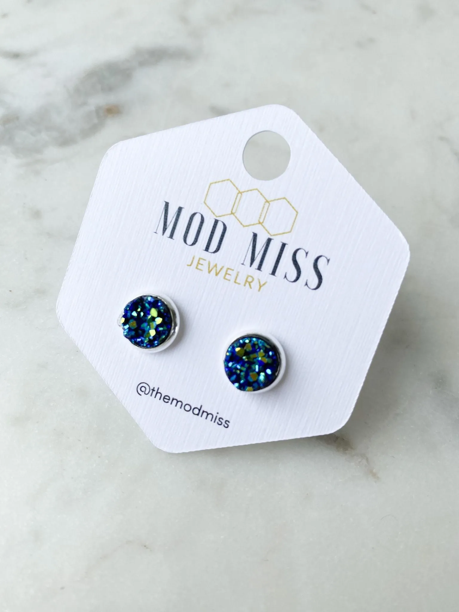 Druzy Stud Earring Ocean Blue