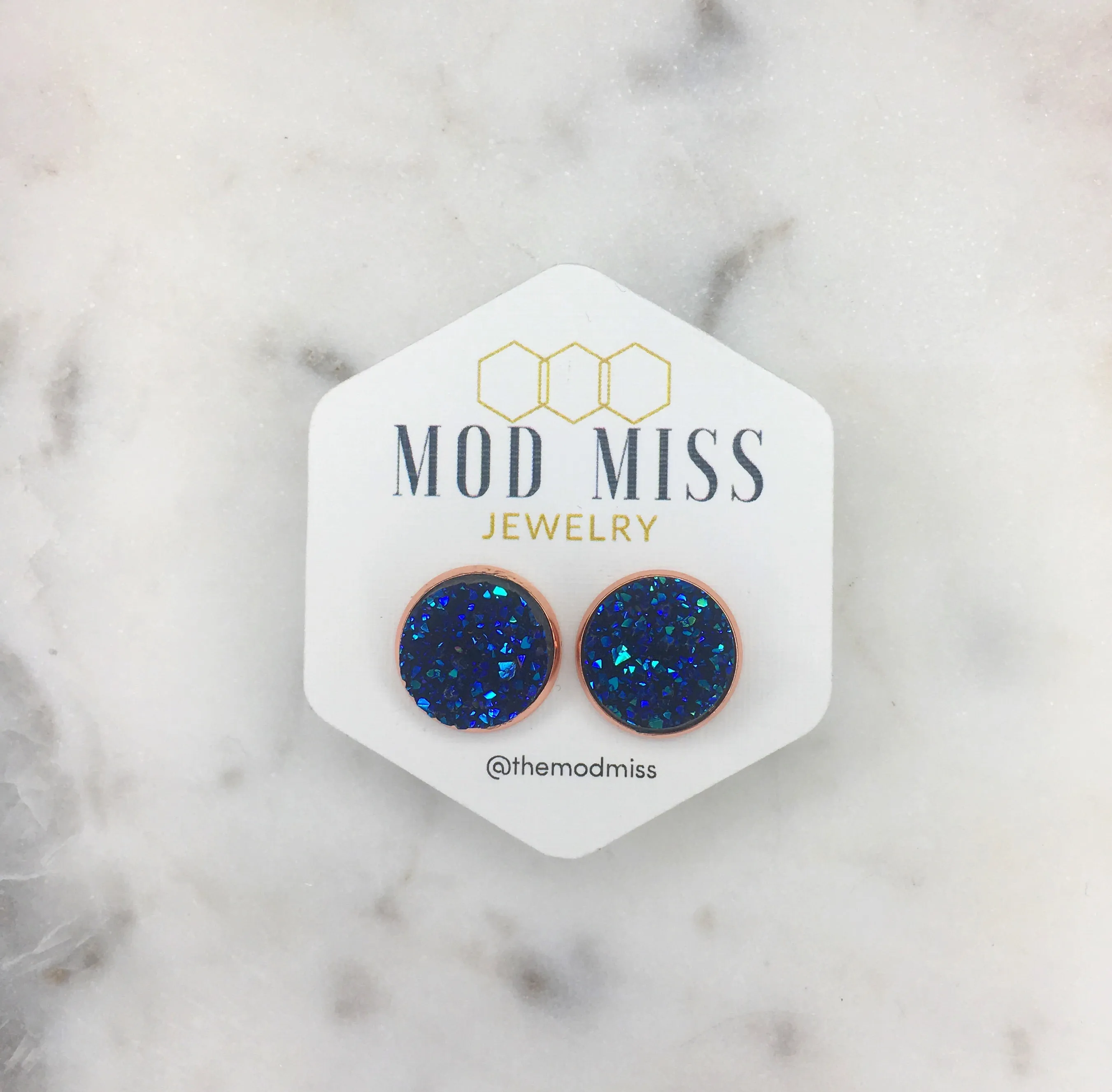 Druzy Stud Earring Ocean Blue