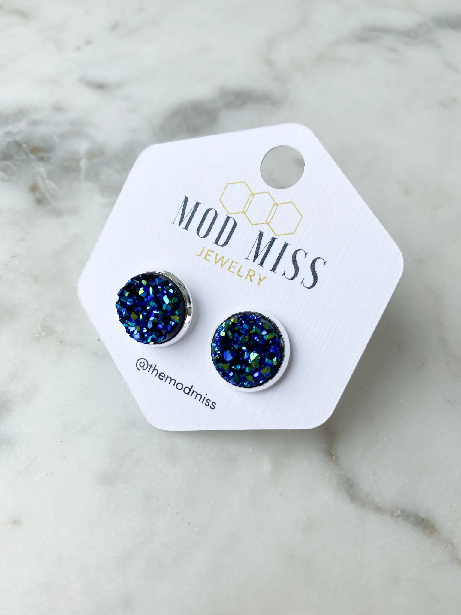 Druzy Stud Earring Ocean Blue