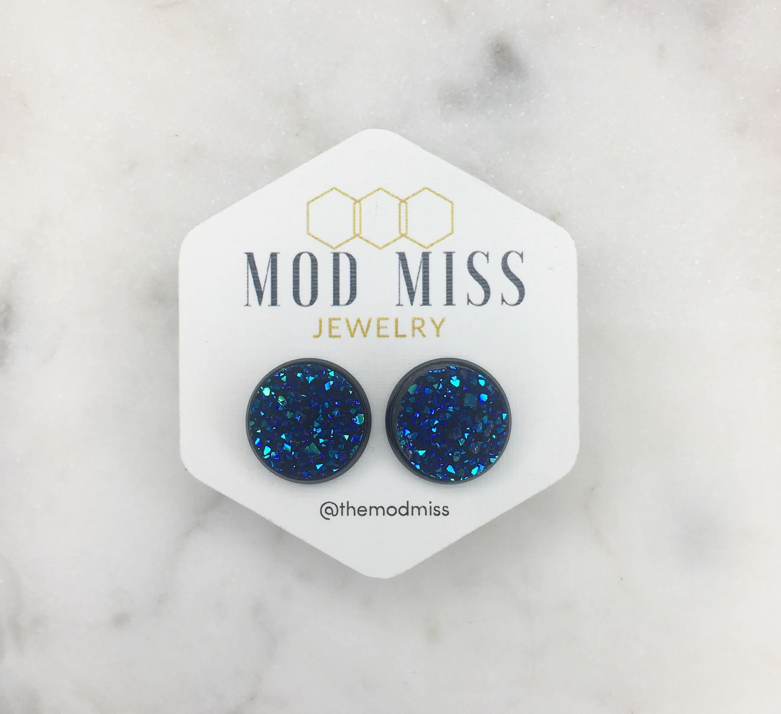 Druzy Stud Earring Ocean Blue