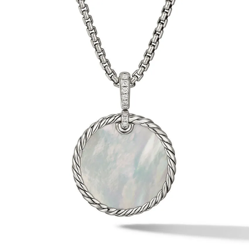 DY Elements Reversible Disc Pendant with Turquoise and Mother of Pearl and Pave Diamonds