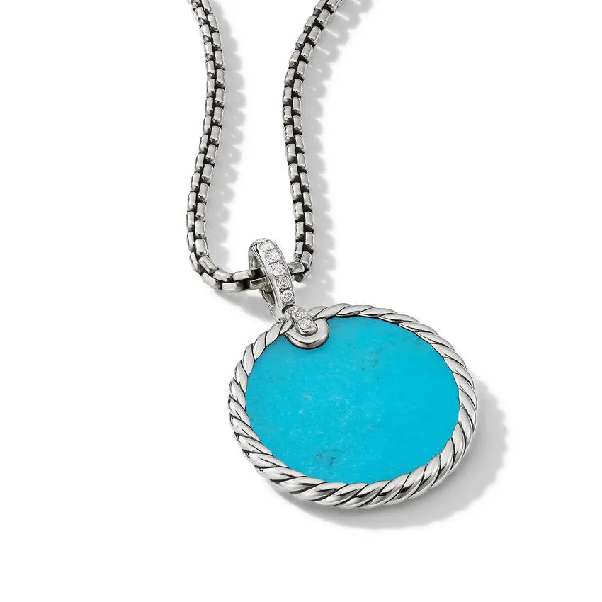 DY Elements Reversible Disc Pendant with Turquoise and Mother of Pearl and Pave Diamonds