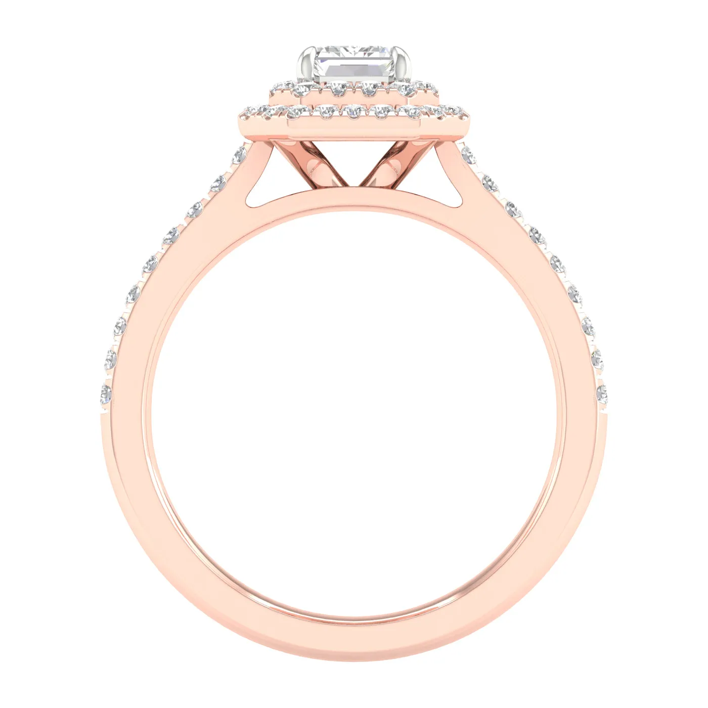 Engagement Ring Rose Gold Emerald Cut With Halo