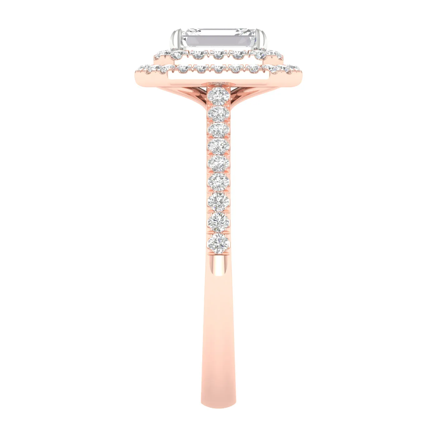 Engagement Ring Rose Gold Emerald Cut With Halo