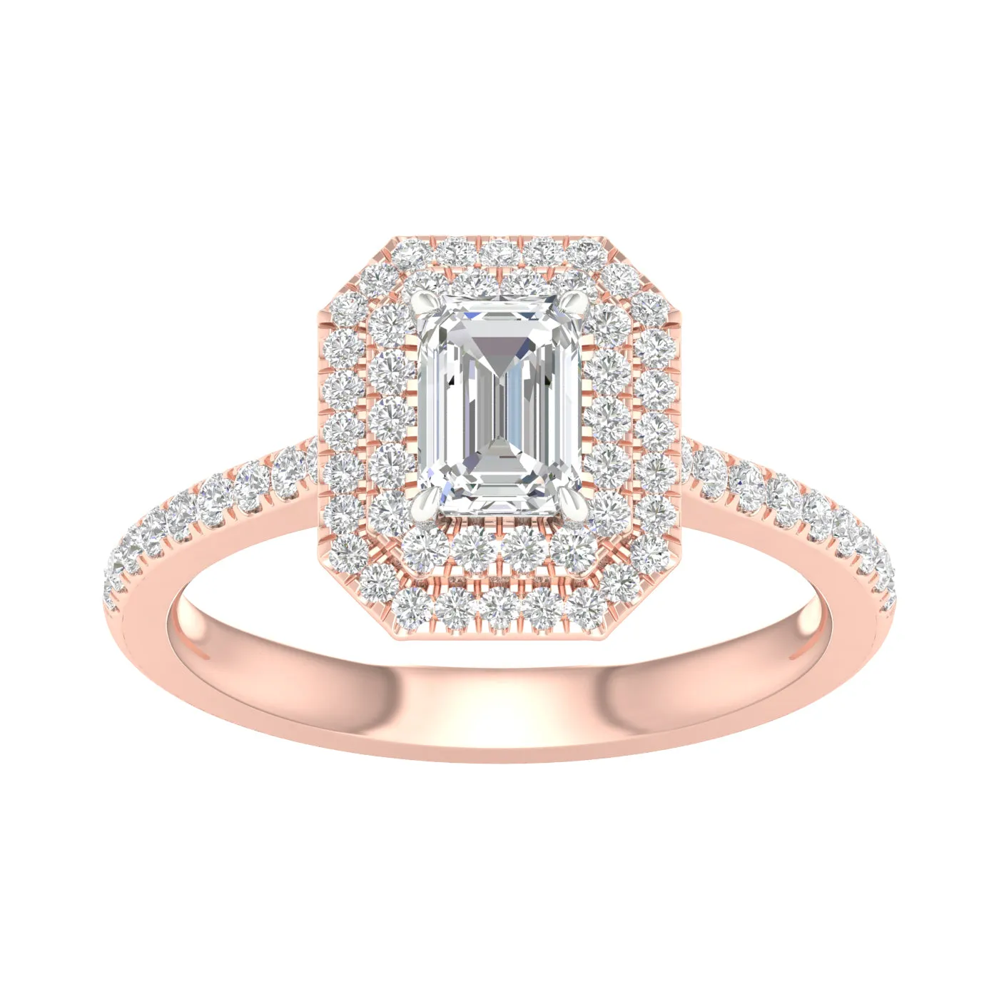 Engagement Ring Rose Gold Emerald Cut With Halo