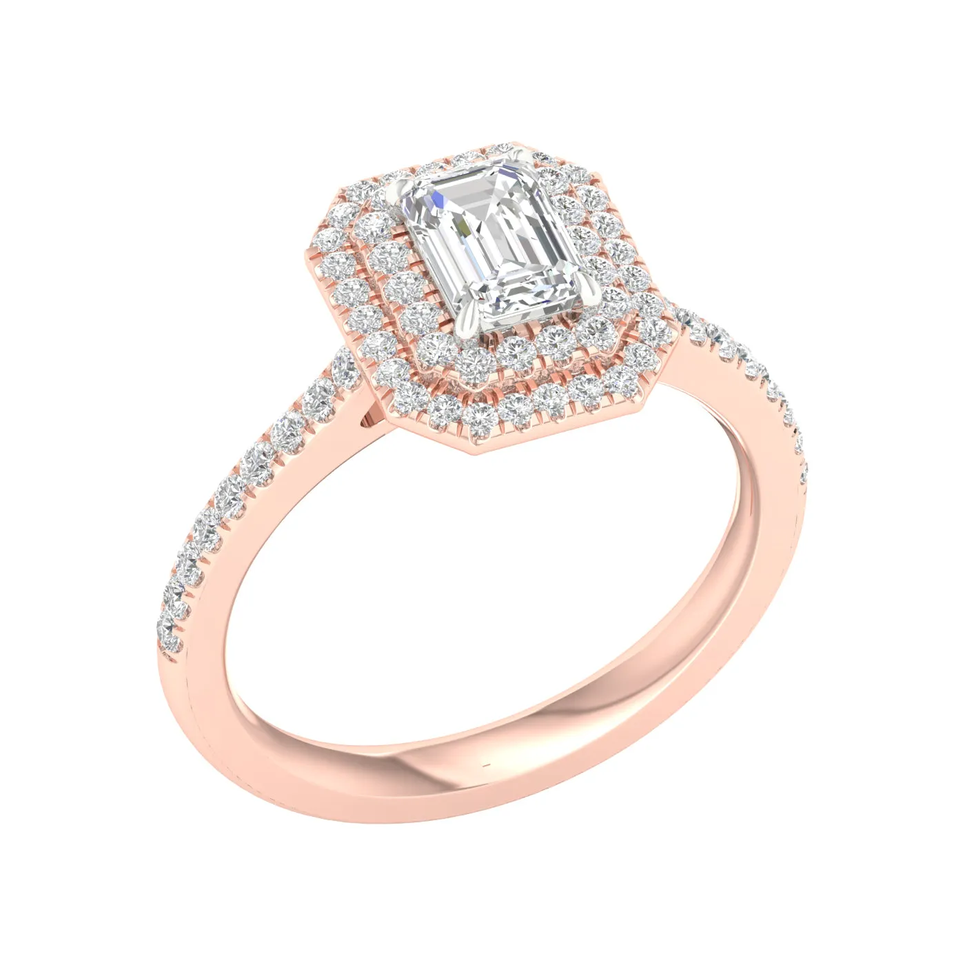 Engagement Ring Rose Gold Emerald Cut With Halo