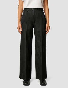 Essential Pants Wide Black Silver Pinstripe