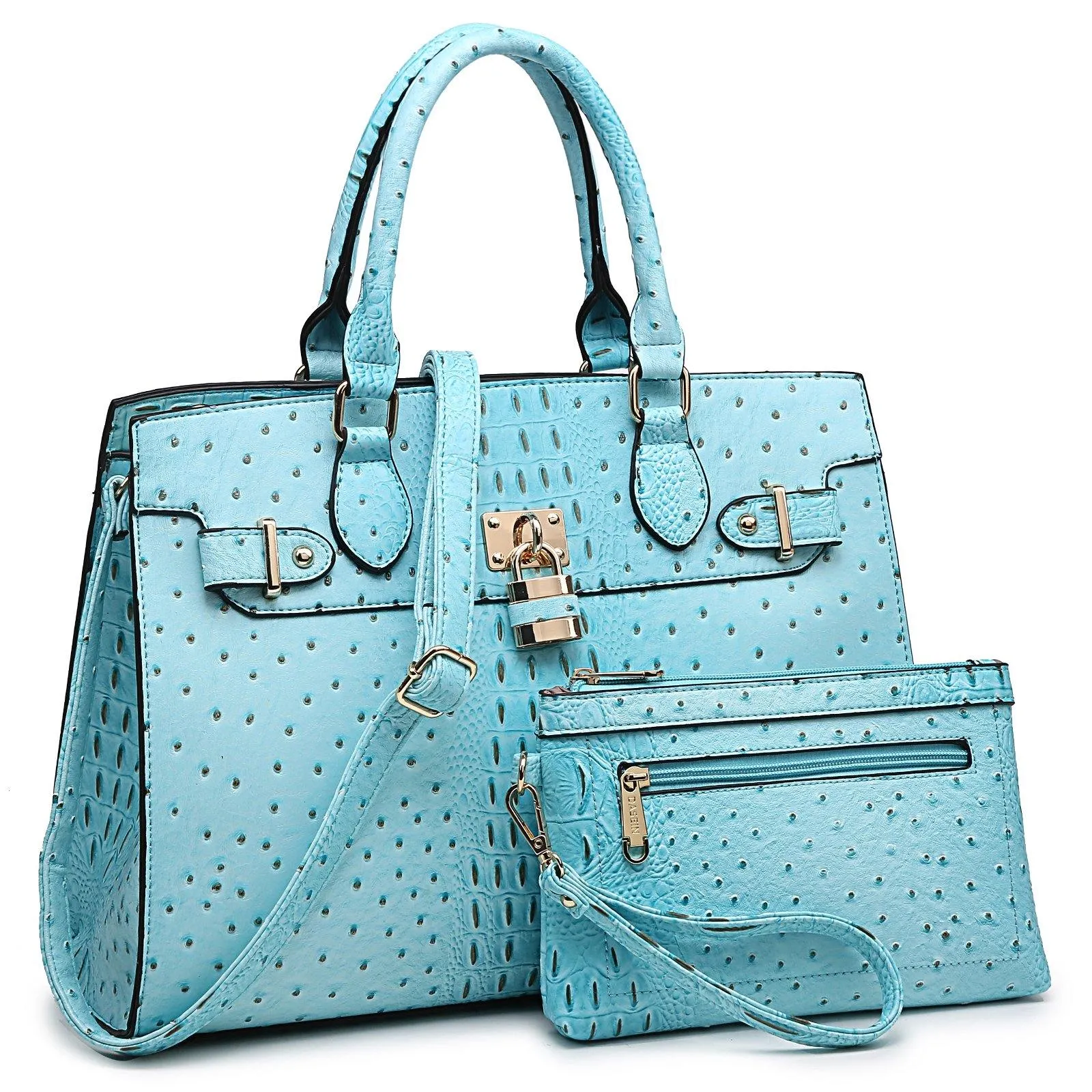 Fashion Emblem Women Handbag and Purses Top Handle Tote Work Bag with Matching Clutch