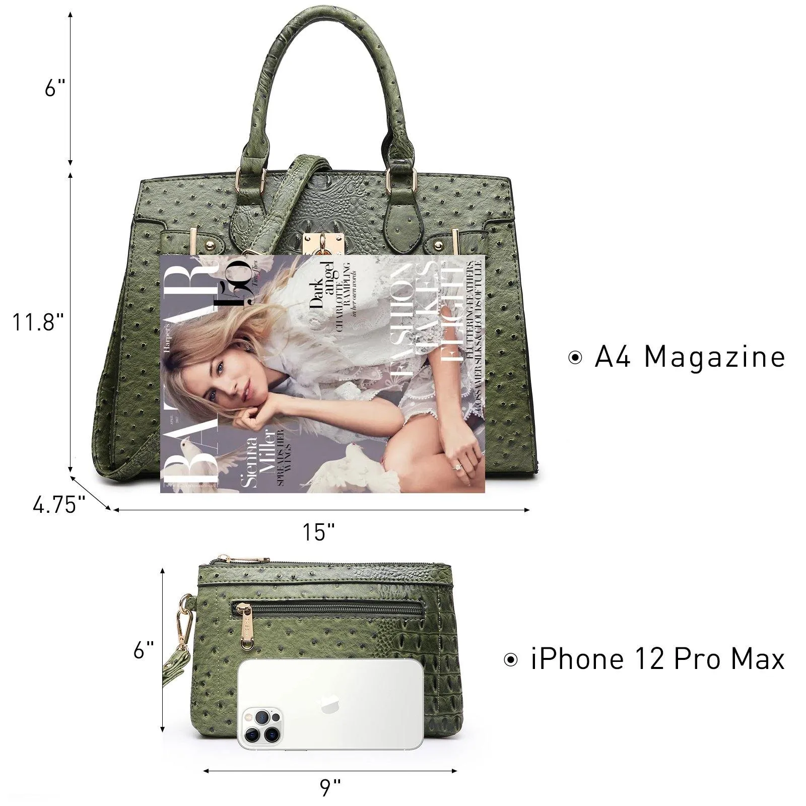 Fashion Emblem Women Handbag and Purses Top Handle Tote Work Bag with Matching Clutch