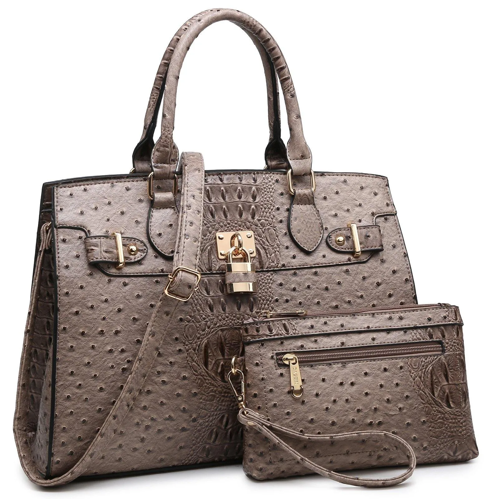 Fashion Emblem Women Handbag and Purses Top Handle Tote Work Bag with Matching Clutch