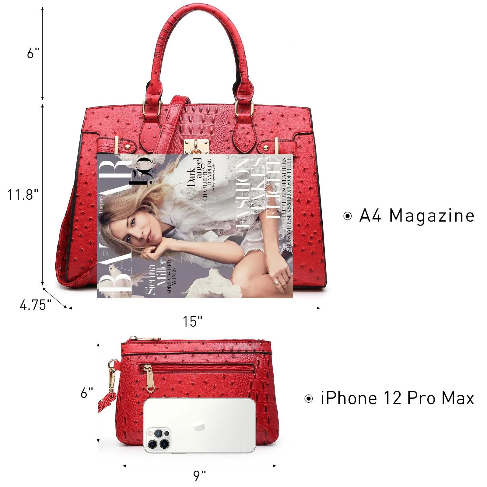 Fashion Emblem Women Handbag and Purses Top Handle Tote Work Bag with Matching Clutch