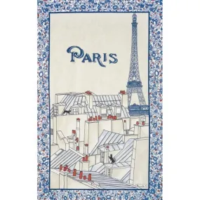 French Printed Paris Rooftop Eiffel Tower Large Cotton Linen Tea Towel