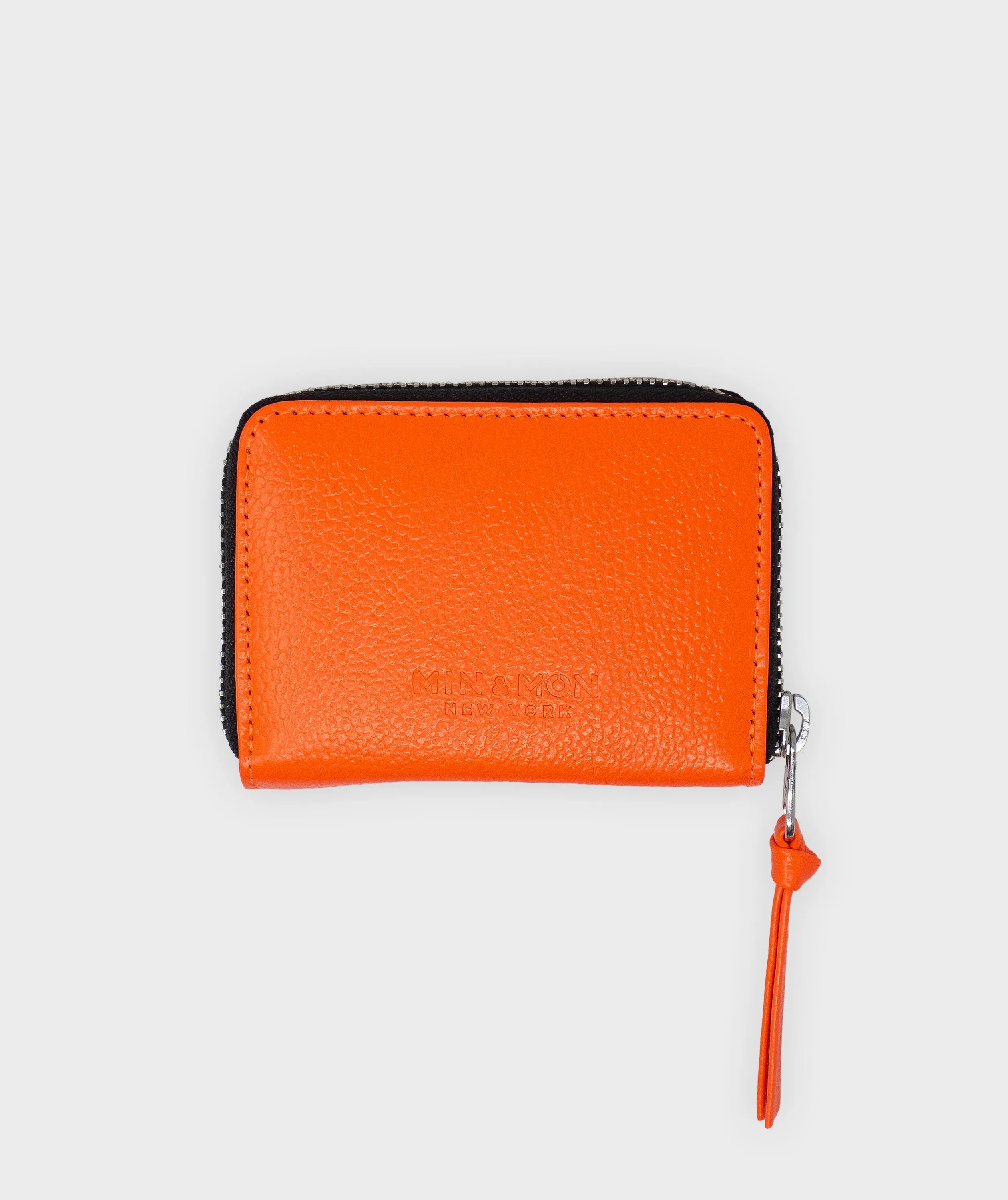 Frodo Neon Orange Leather Zip Around Wallet - Eyes Embroidery