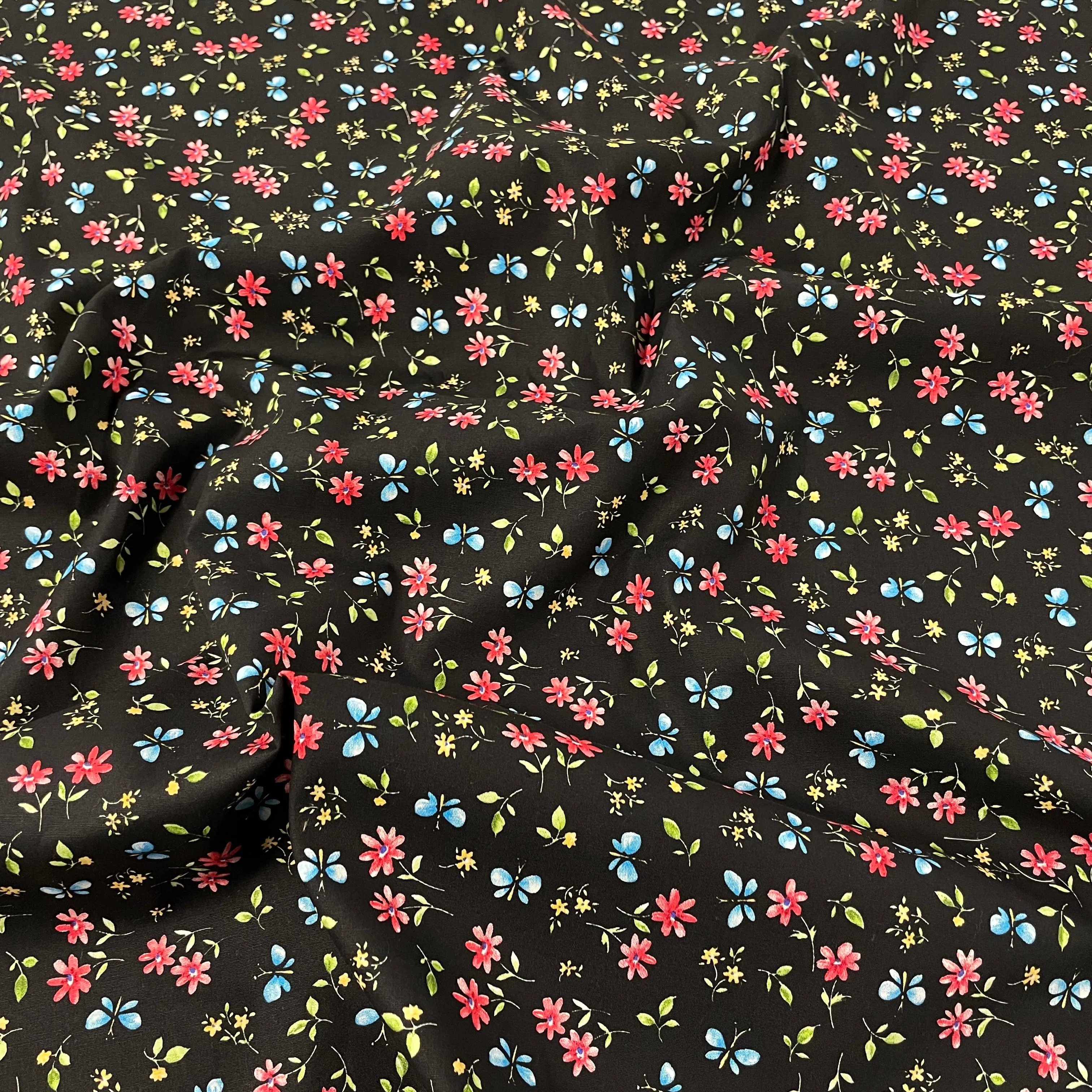 FS854_1 Black Small Floral Cotton Poplin