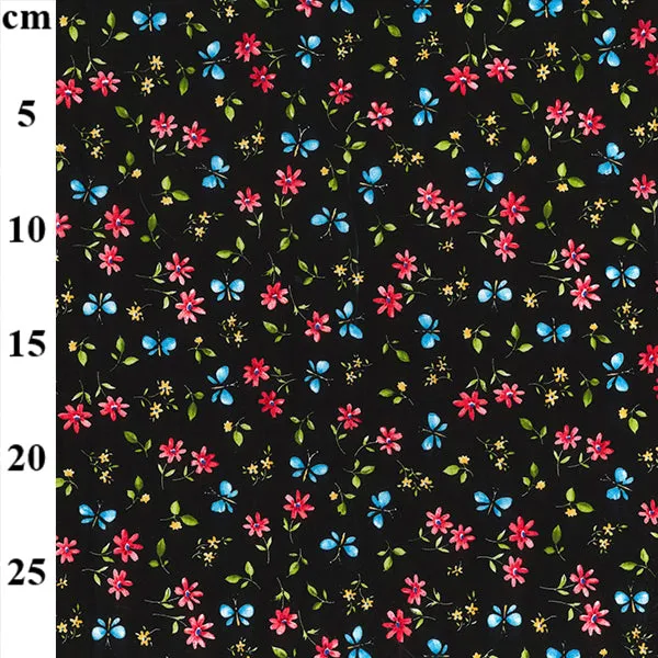 FS854_1 Black Small Floral Cotton Poplin