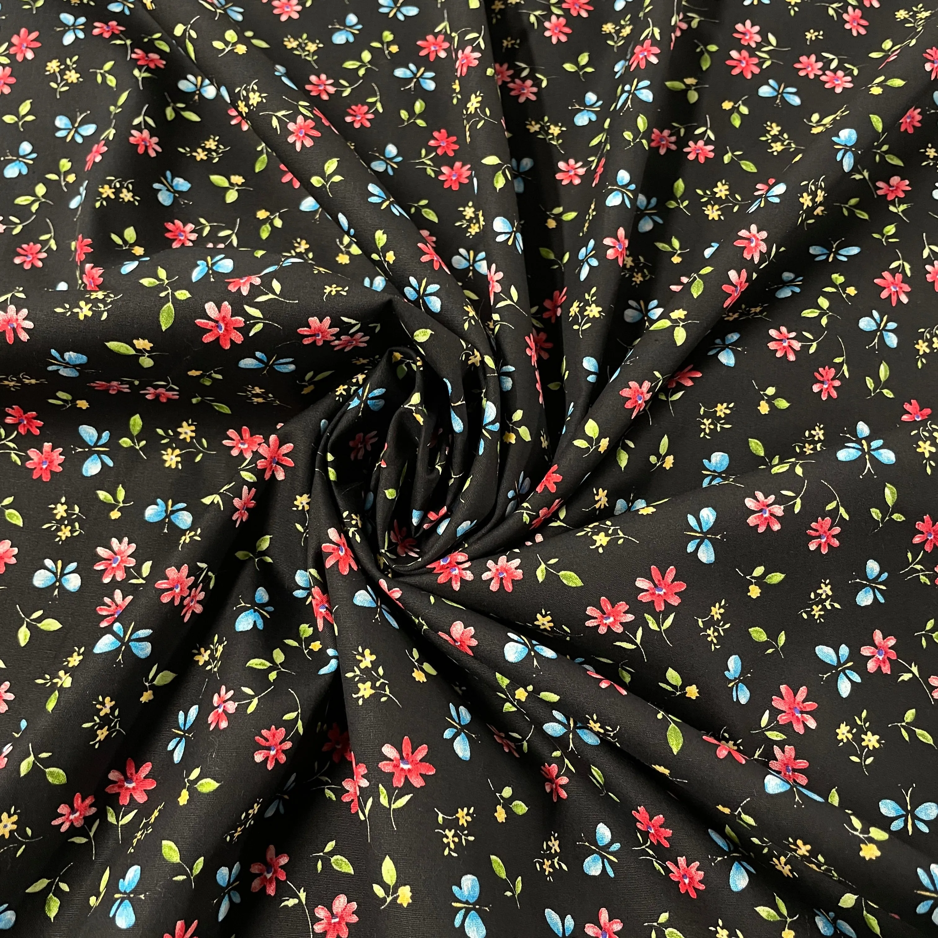 FS854_1 Black Small Floral Cotton Poplin