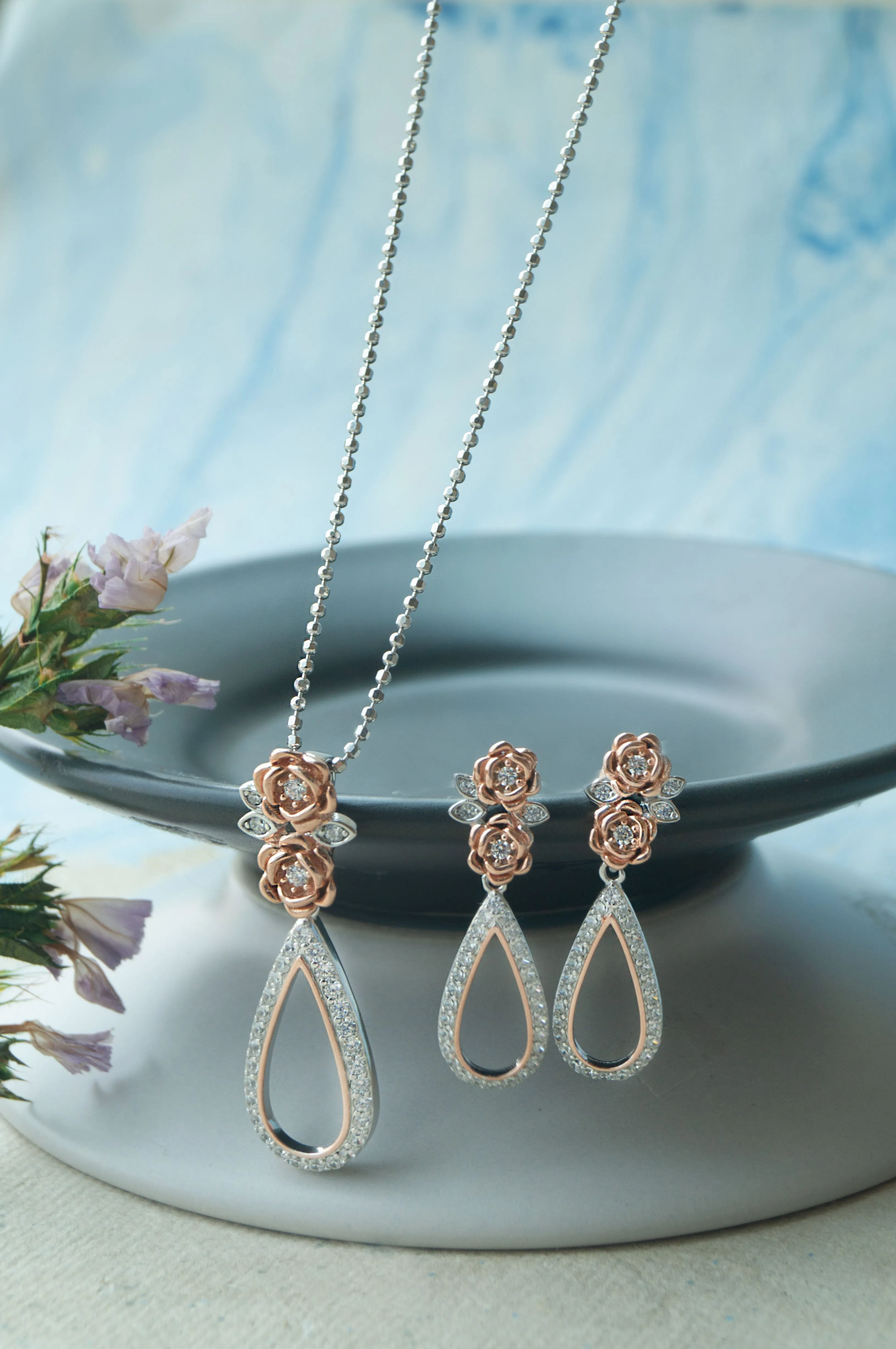 Garden Of Happiness Silver & Rose Gold Plated Sterling Silver Pendant Set