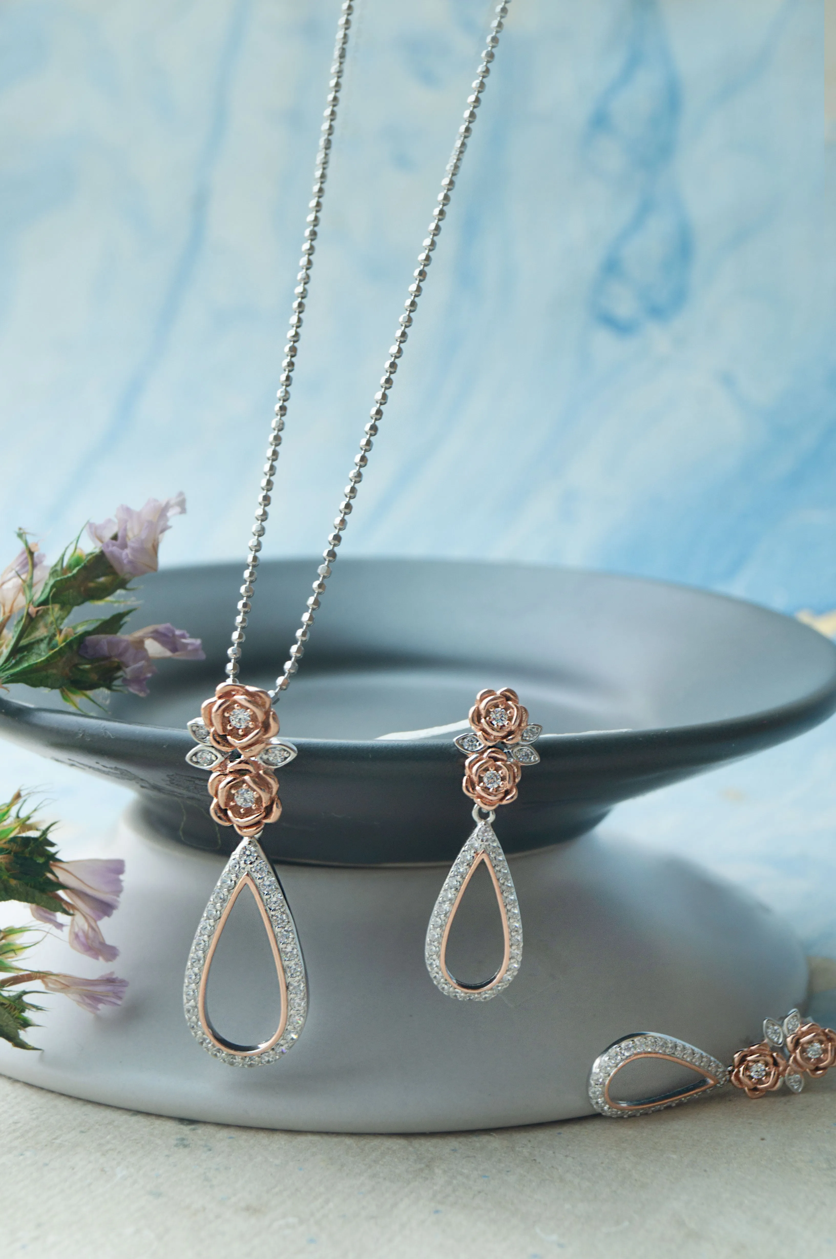 Garden Of Happiness Silver & Rose Gold Plated Sterling Silver Pendant Set