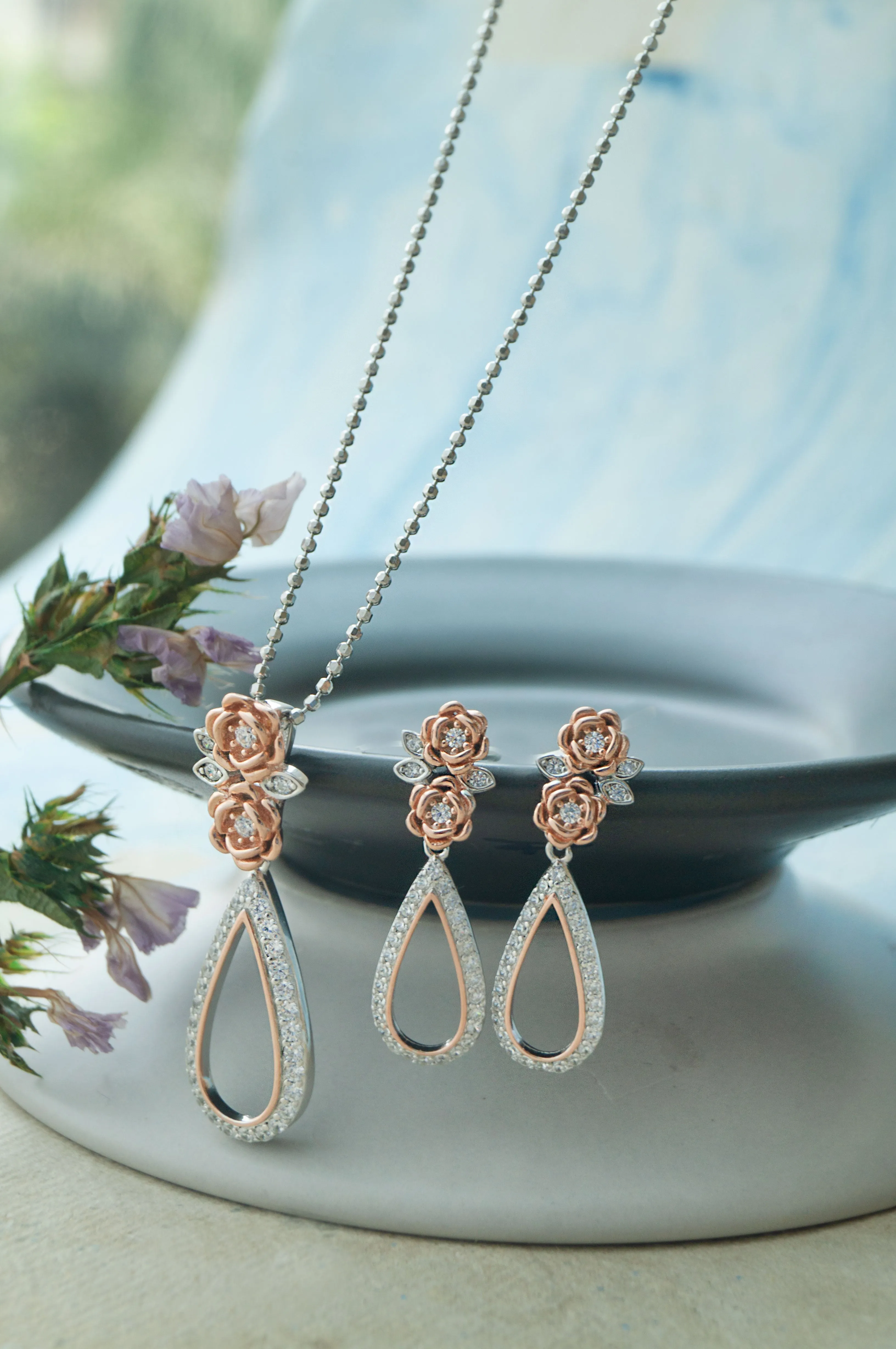 Garden Of Happiness Silver & Rose Gold Plated Sterling Silver Pendant Set