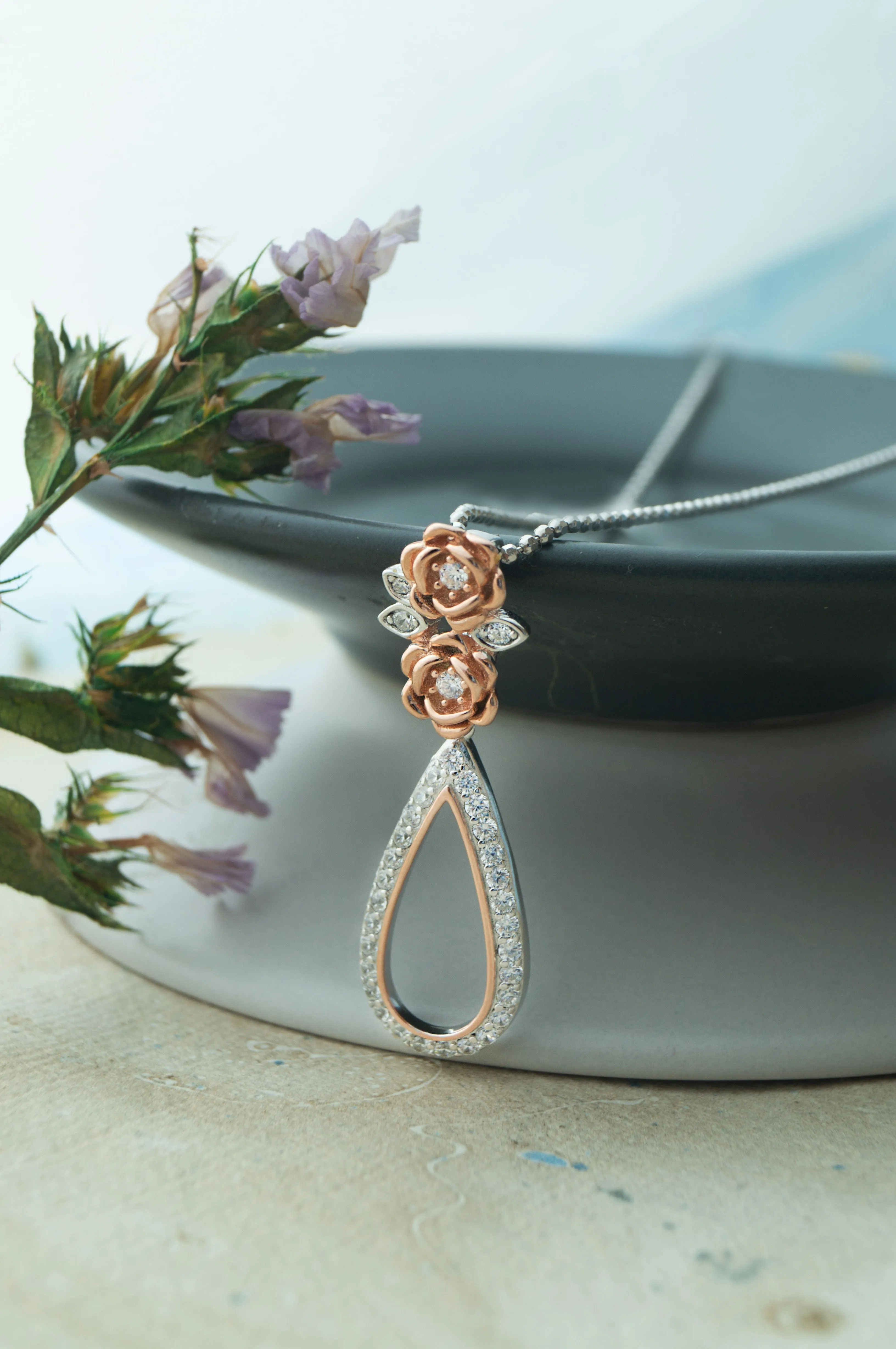 Garden Of Happiness Silver & Rose Gold Plated Sterling Silver Pendant Set