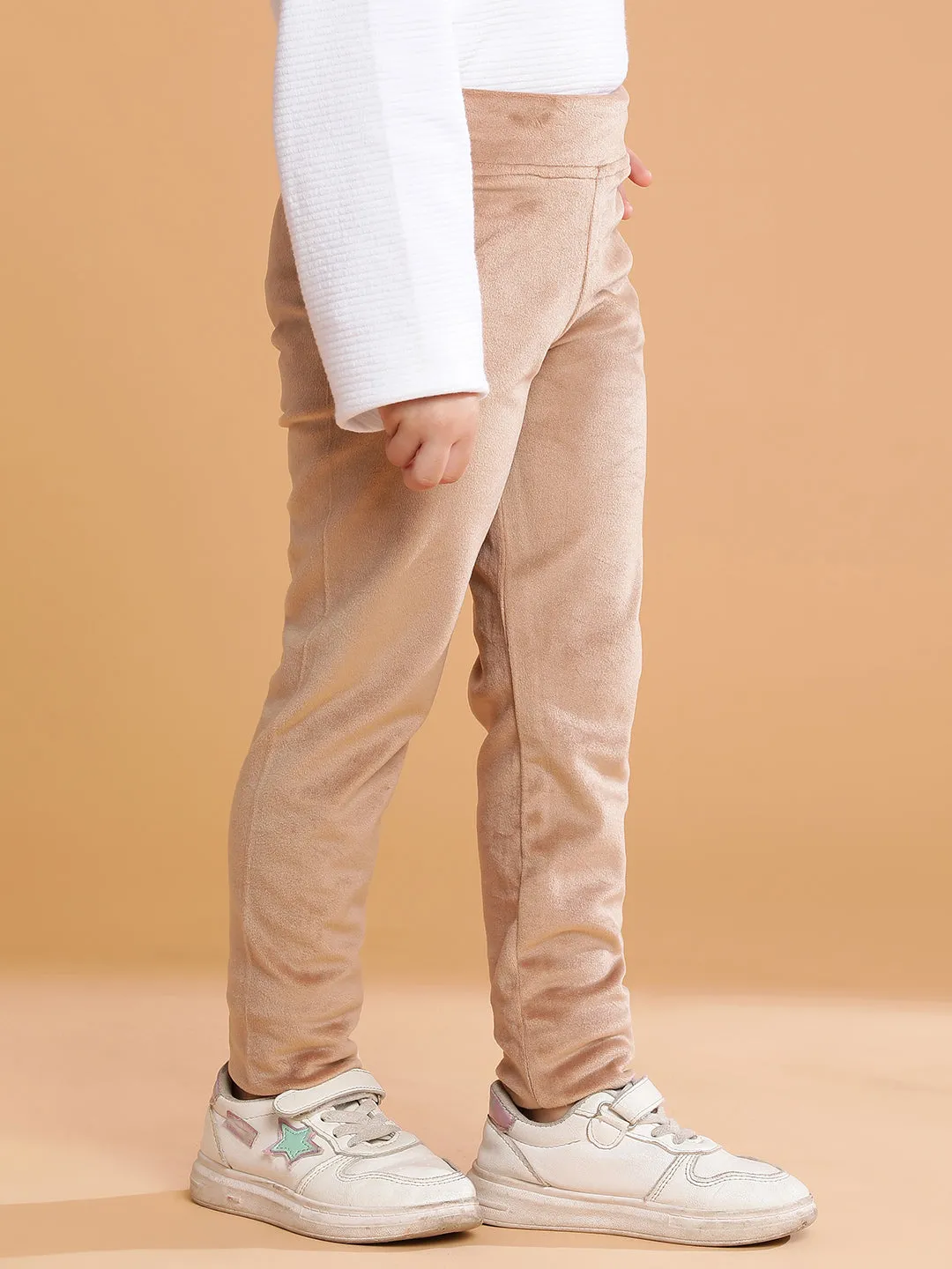 Girls Polyester Brown Solid Leggings