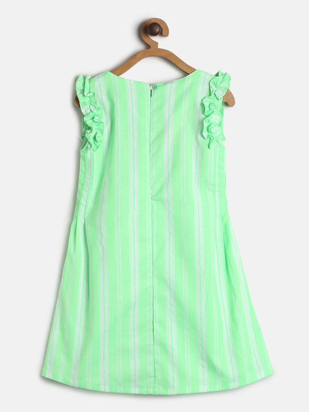 Girls Regular Fit Neon Green Sleeve Less Cotton Dress