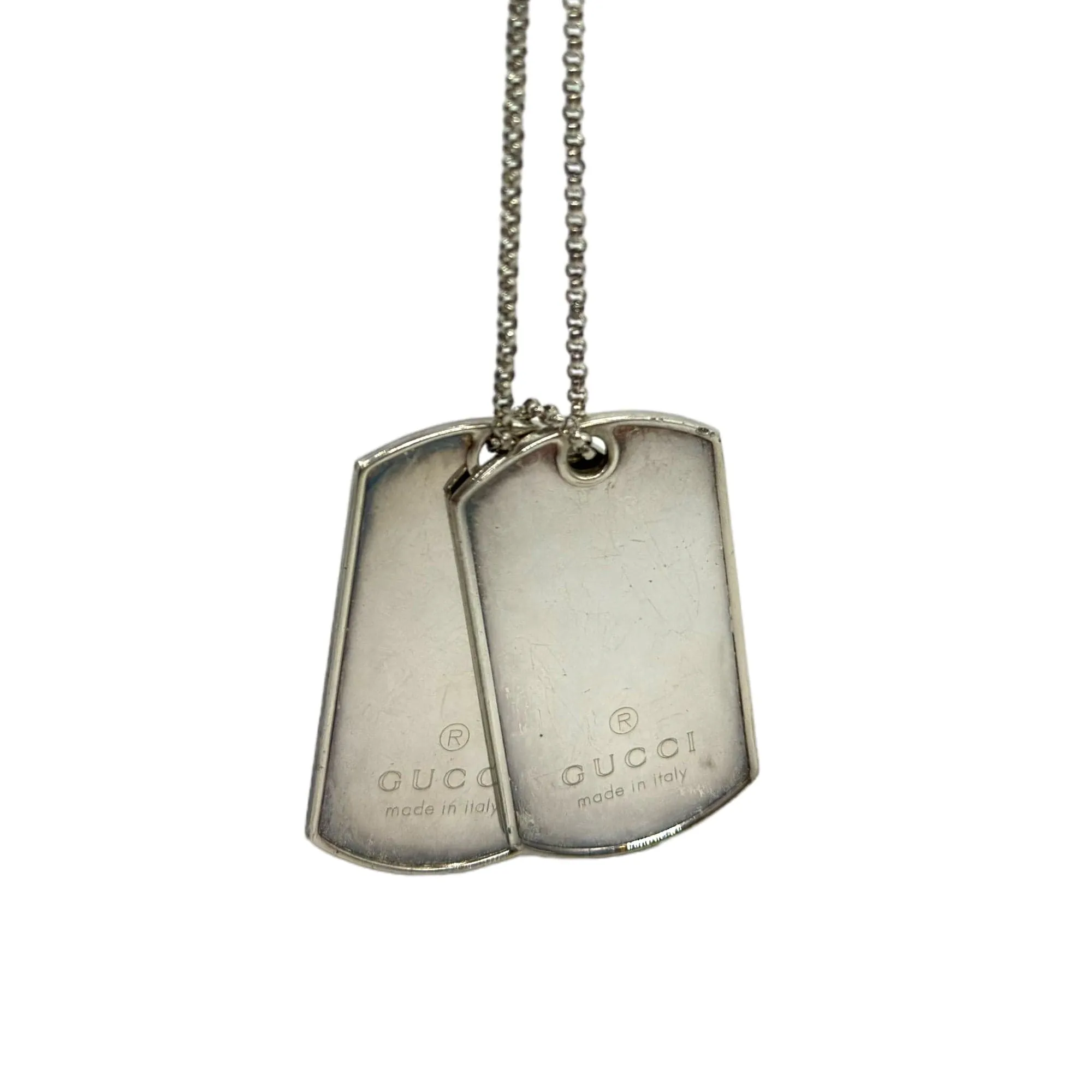 GUCCI Sterling Silver Double Dog Tag Necklace