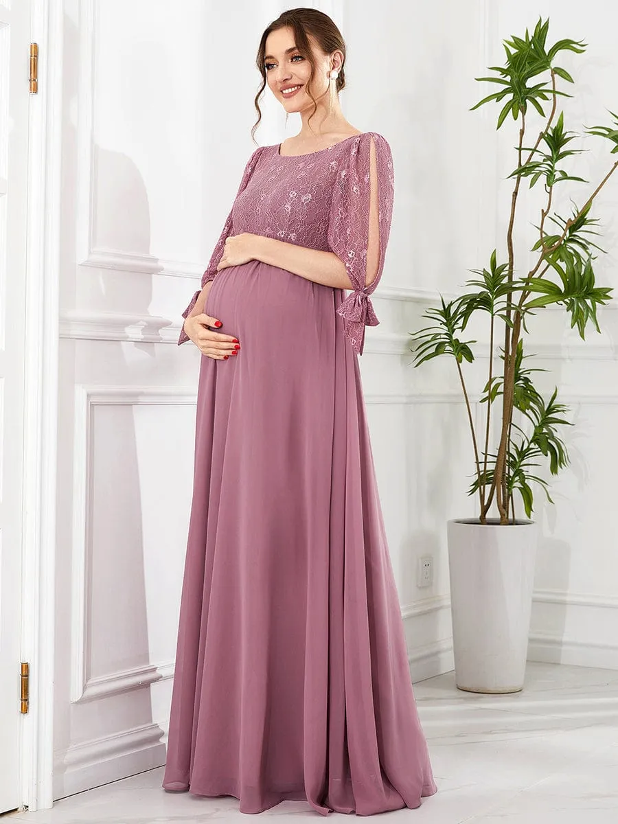 Half Sleeve Lace Split Sleeve A-line Chiffon Maternity Dress