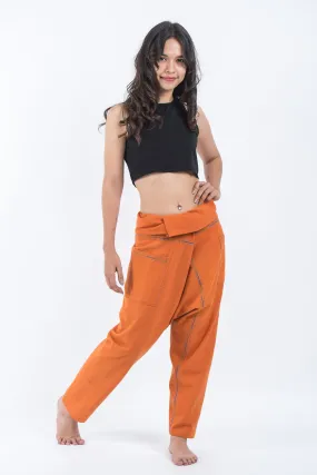 Hand Embroidered Women's Slim Cut Fisherman Pants in Orange