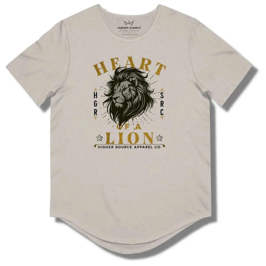 Heart of a Lion Curved Hem T Shirt - Heather Cool Gray - Lemon Curry