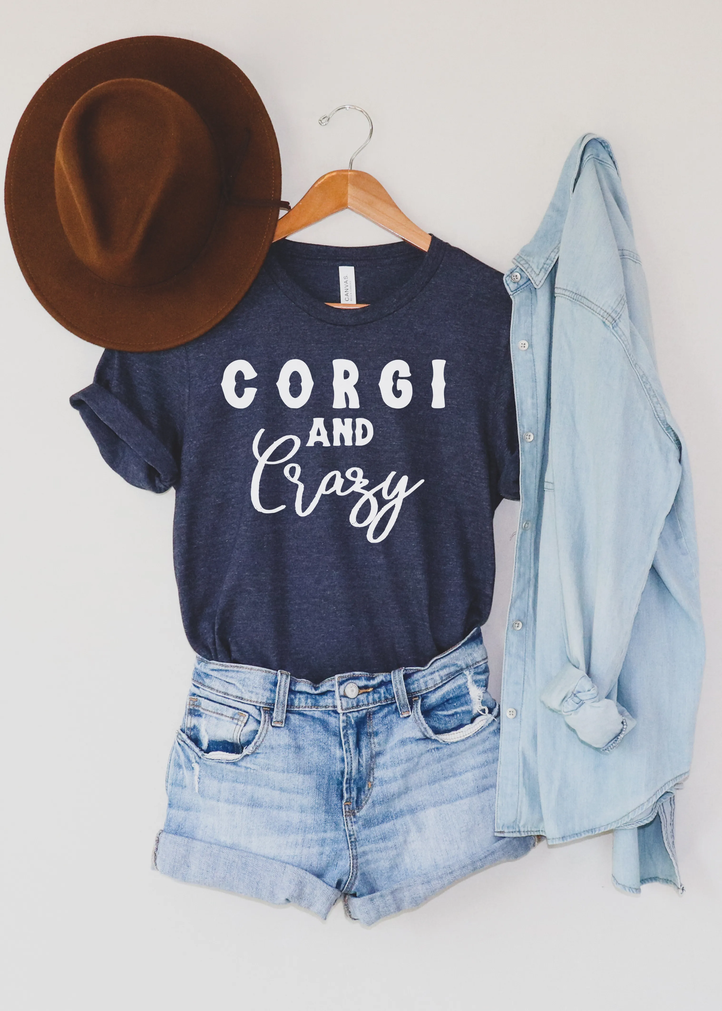 Heather Navy Corgi & Crazy Short Sleeve Tee