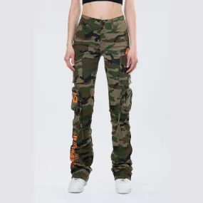 High Rise Stacked Utility Twill Pants - Wood Camo