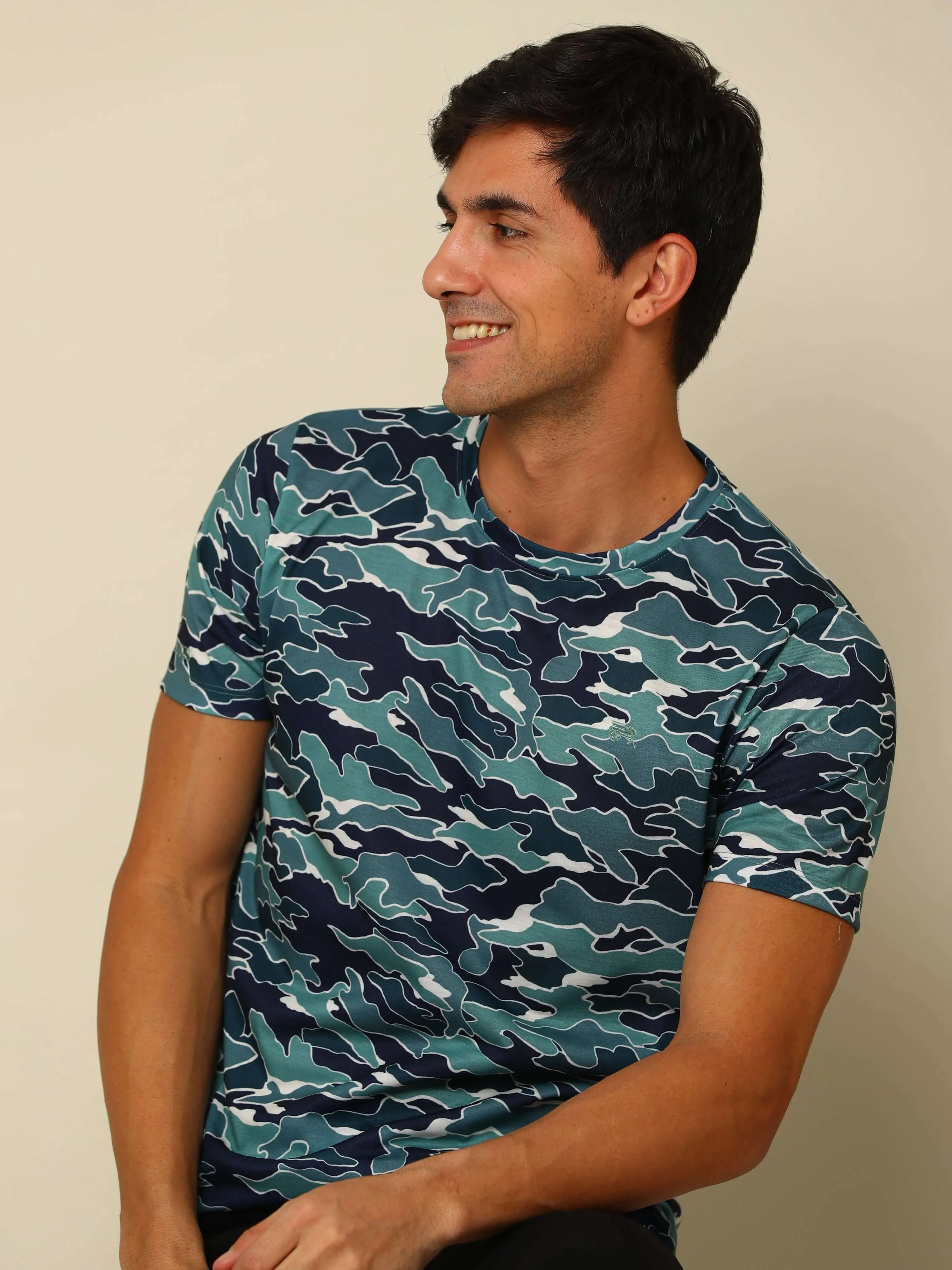 Hunter Green Printed Crew Neck T Shirt