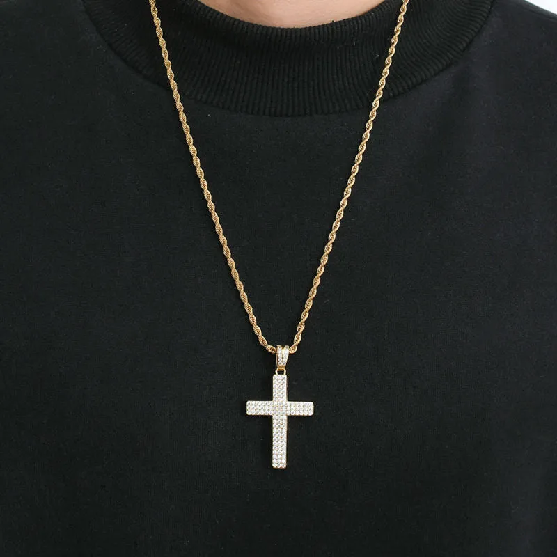 Iced Out Micro CZ Pave Cross Pendant - Gold