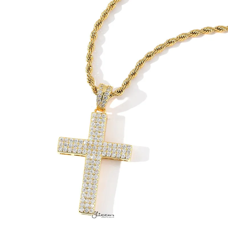 Iced Out Micro CZ Pave Cross Pendant - Gold