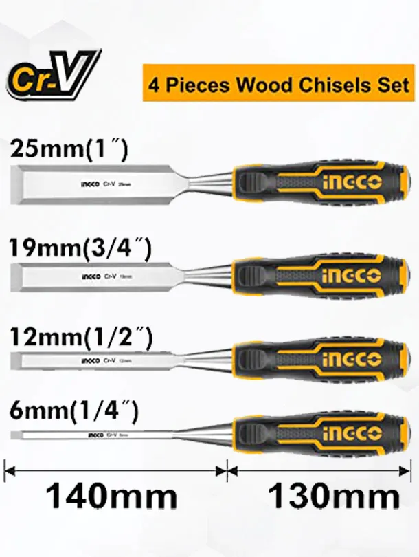 INGCO 4Pcs Wood Chisel Set Woodworking Carpenter Carving