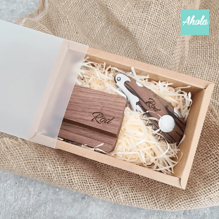 【Java】Wooden Opener Phone stand Gift Set 木製開瓶器 手機座禮盒套裝 ( 3-5個工作日完成)