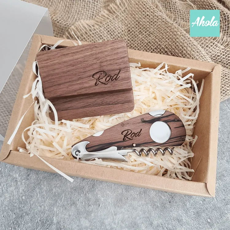 【Java】Wooden Opener Phone stand Gift Set 木製開瓶器 手機座禮盒套裝 ( 3-5個工作日完成)