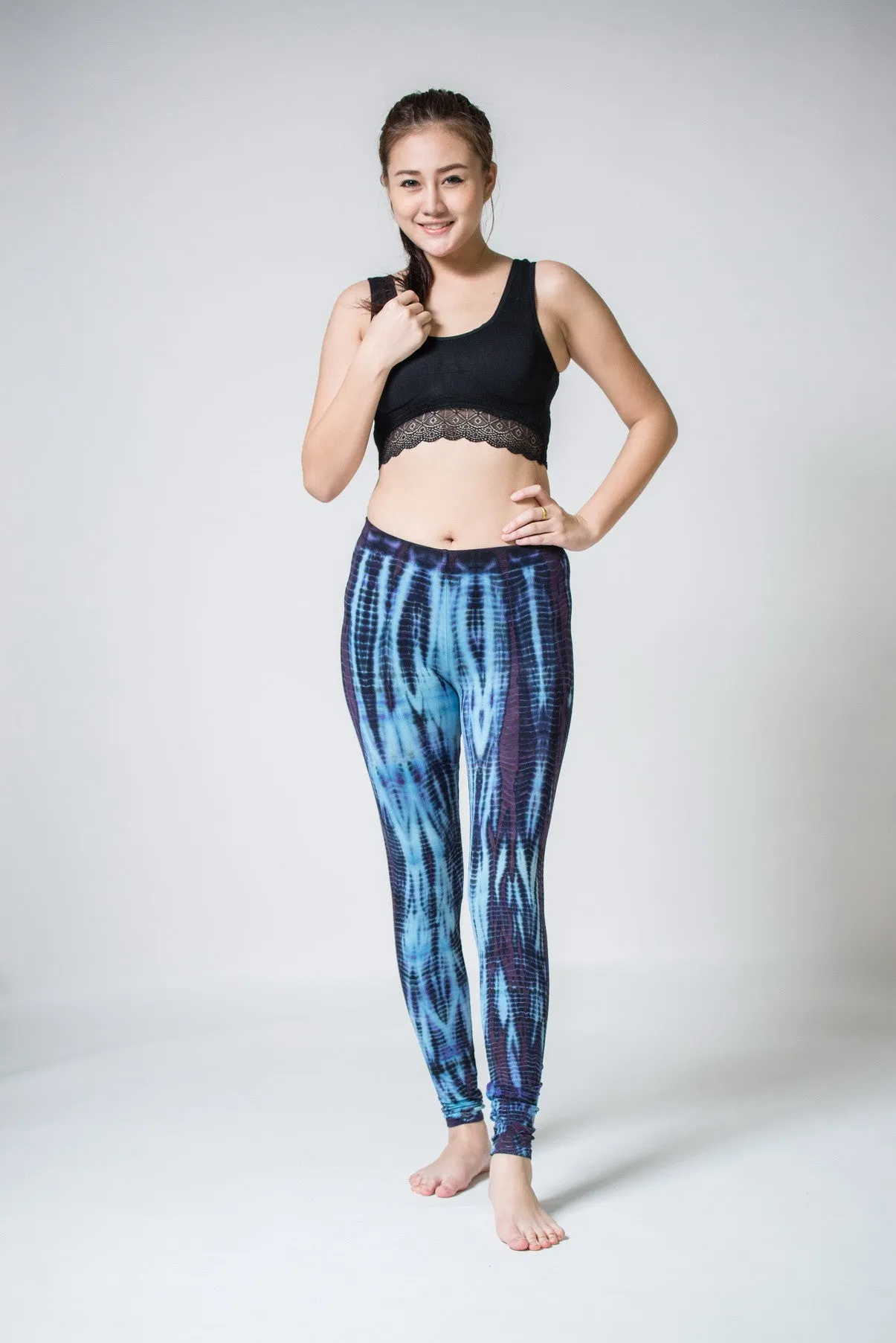 Lightning Stripes Tie Dye Cotton Leggings in Indigo