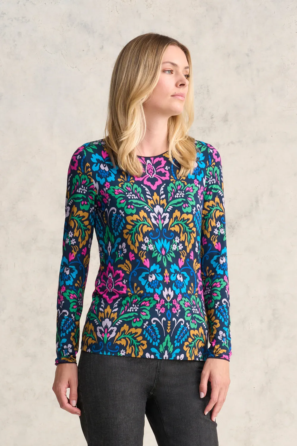 Long Sleeve Crew Neck Top - Tapestry Print