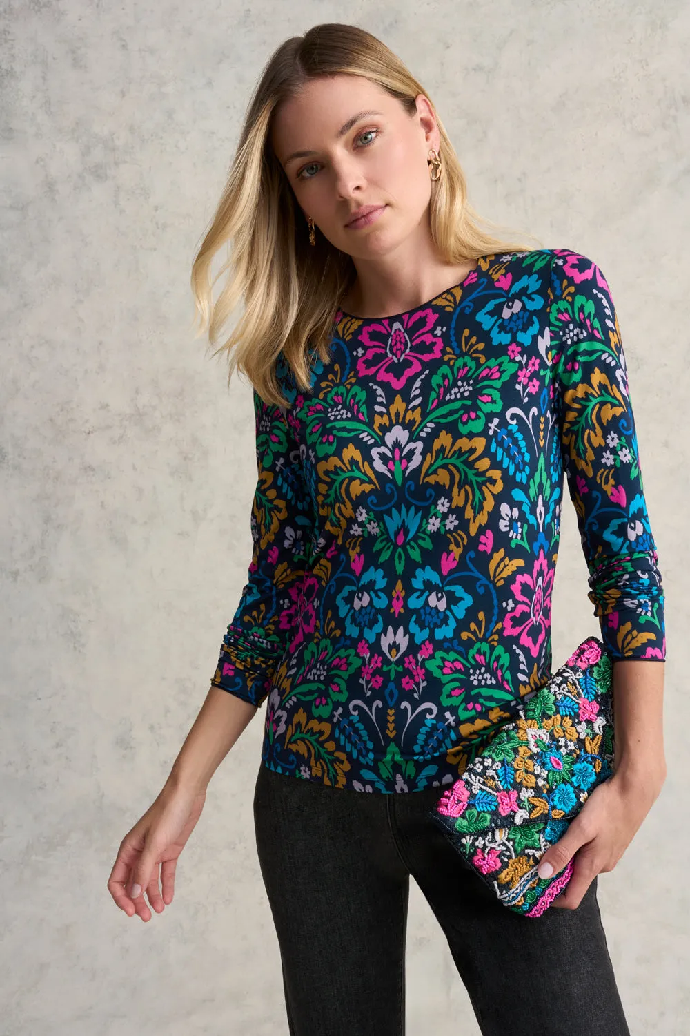 Long Sleeve Crew Neck Top - Tapestry Print