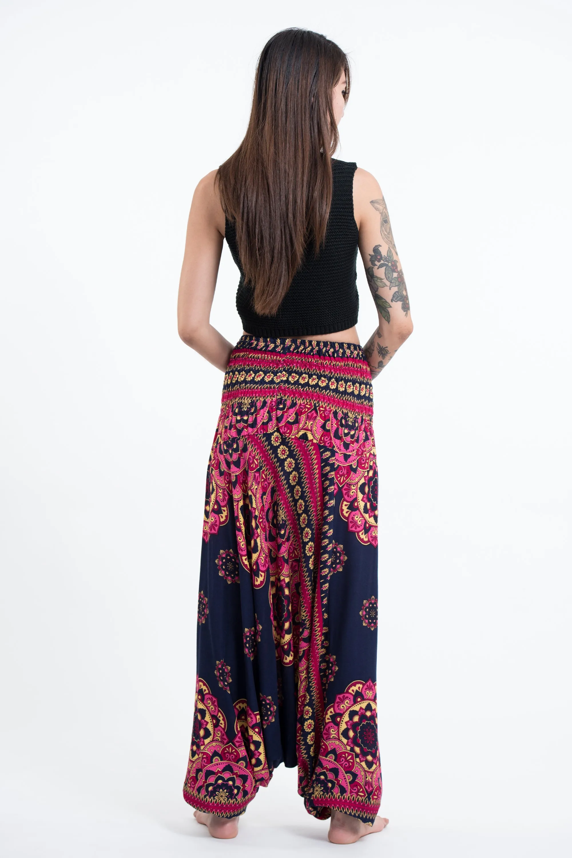 Lotus Mandalas 2-in-1 Jumpsuit Harem Pants in Navy