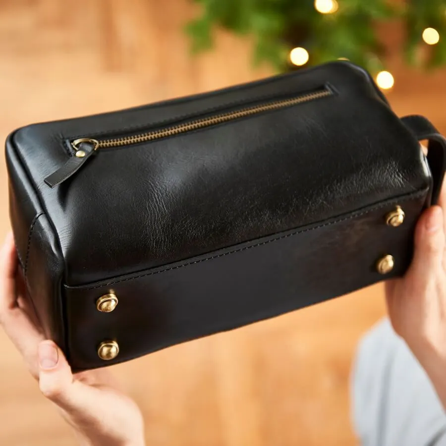 Luxury Leather Wash Bag with Stud Feet