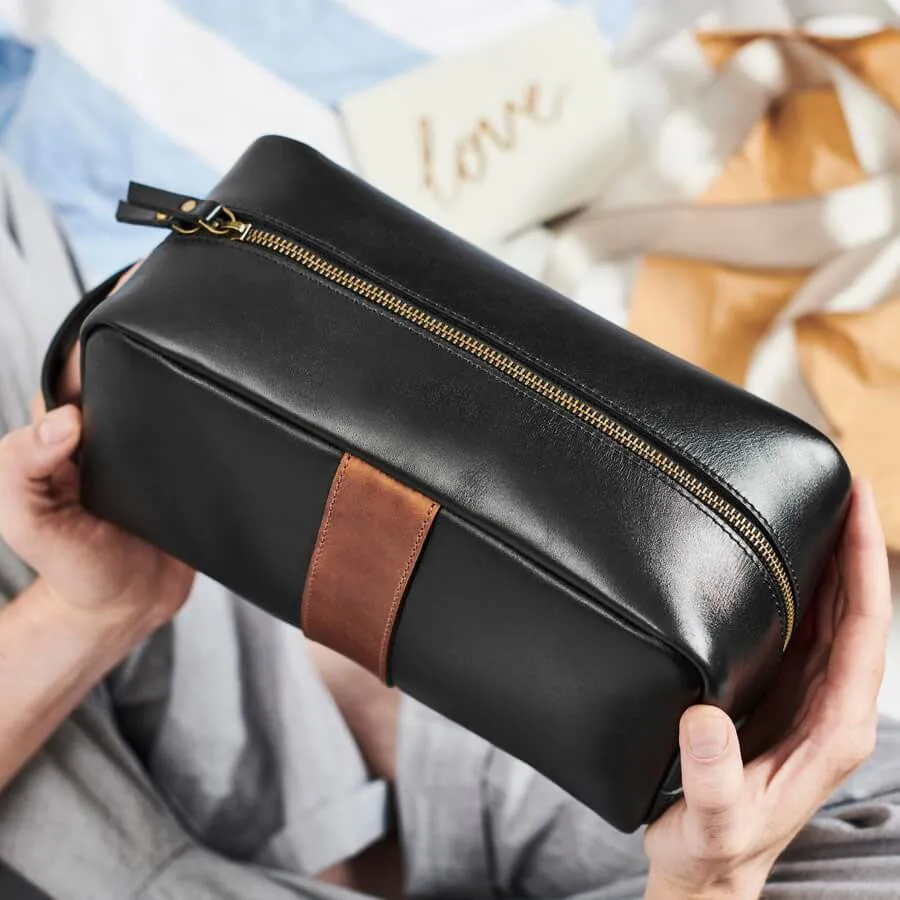 Luxury Leather Wash Bag with Stud Feet