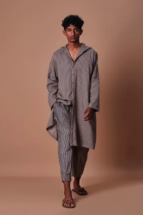 Mati Men's Grey Hooded Striped Kurta