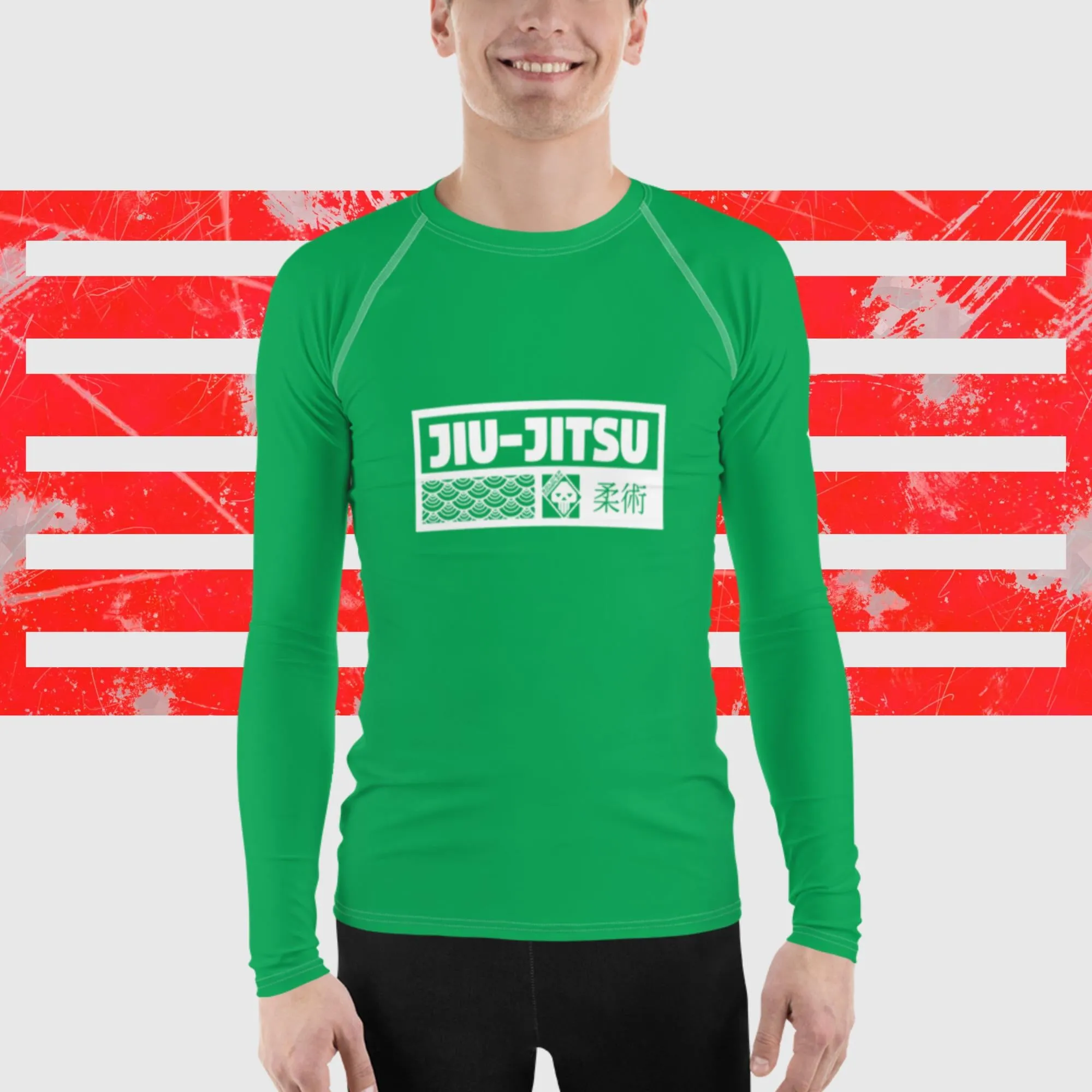 Mens Long Sleeve BJJ Rash Guard - Jiu-Jitsu 010 - Jade