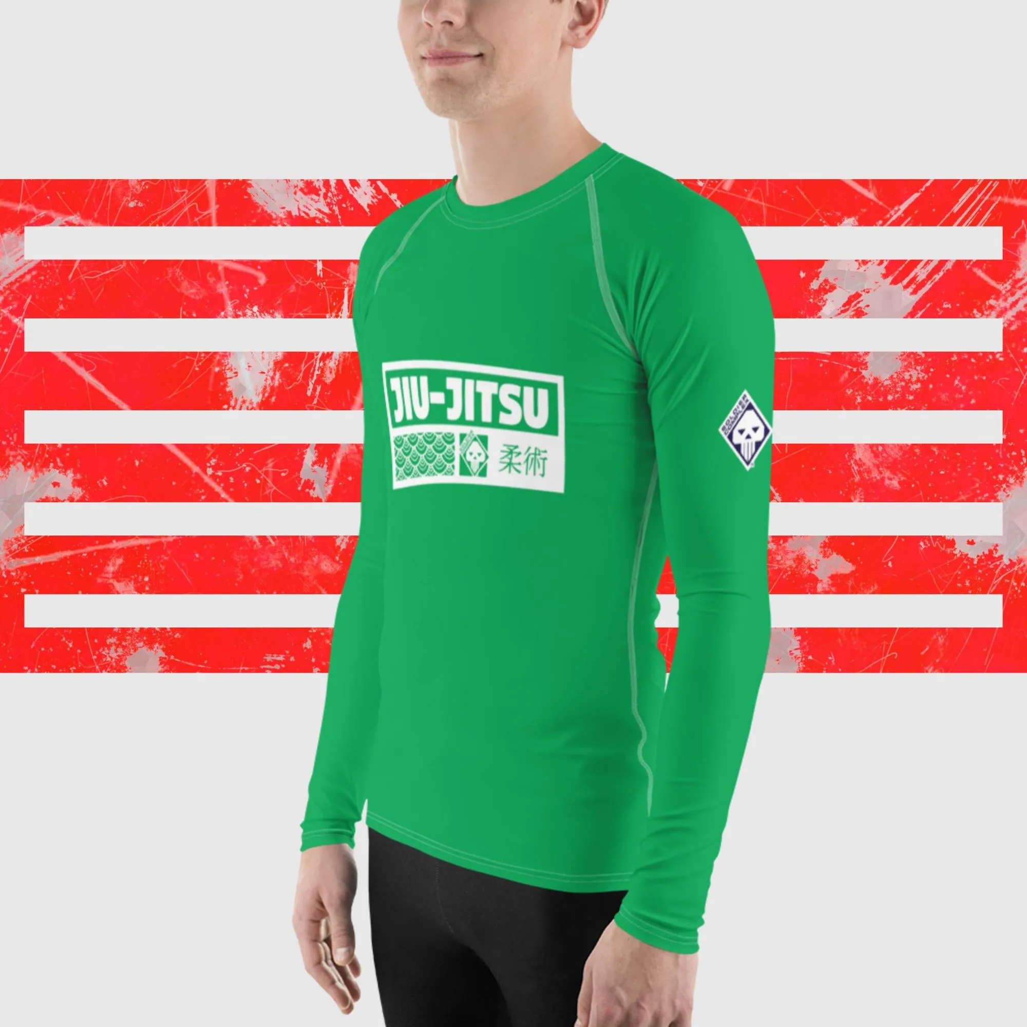 Mens Long Sleeve BJJ Rash Guard - Jiu-Jitsu 010 - Jade