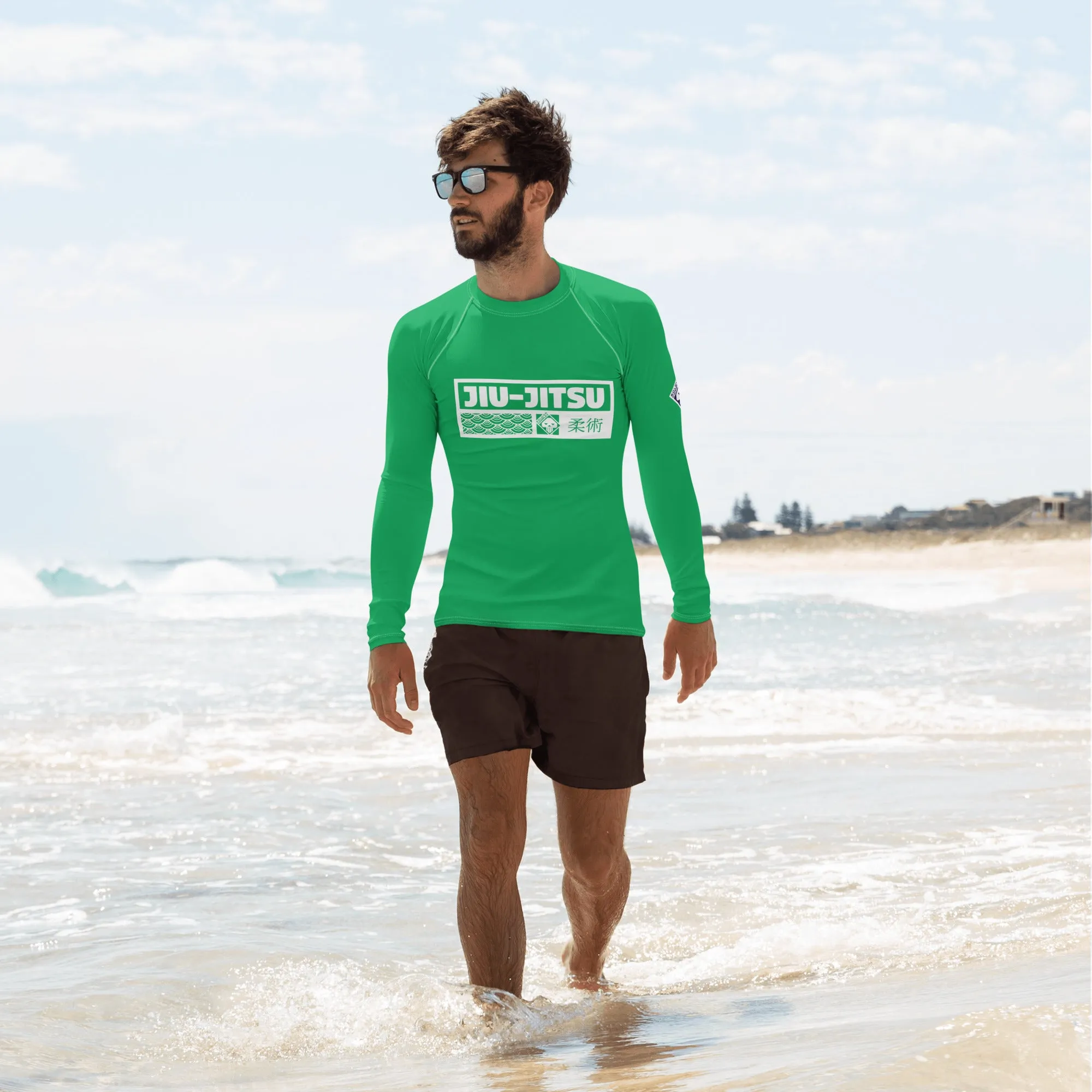 Mens Long Sleeve BJJ Rash Guard - Jiu-Jitsu 010 - Jade