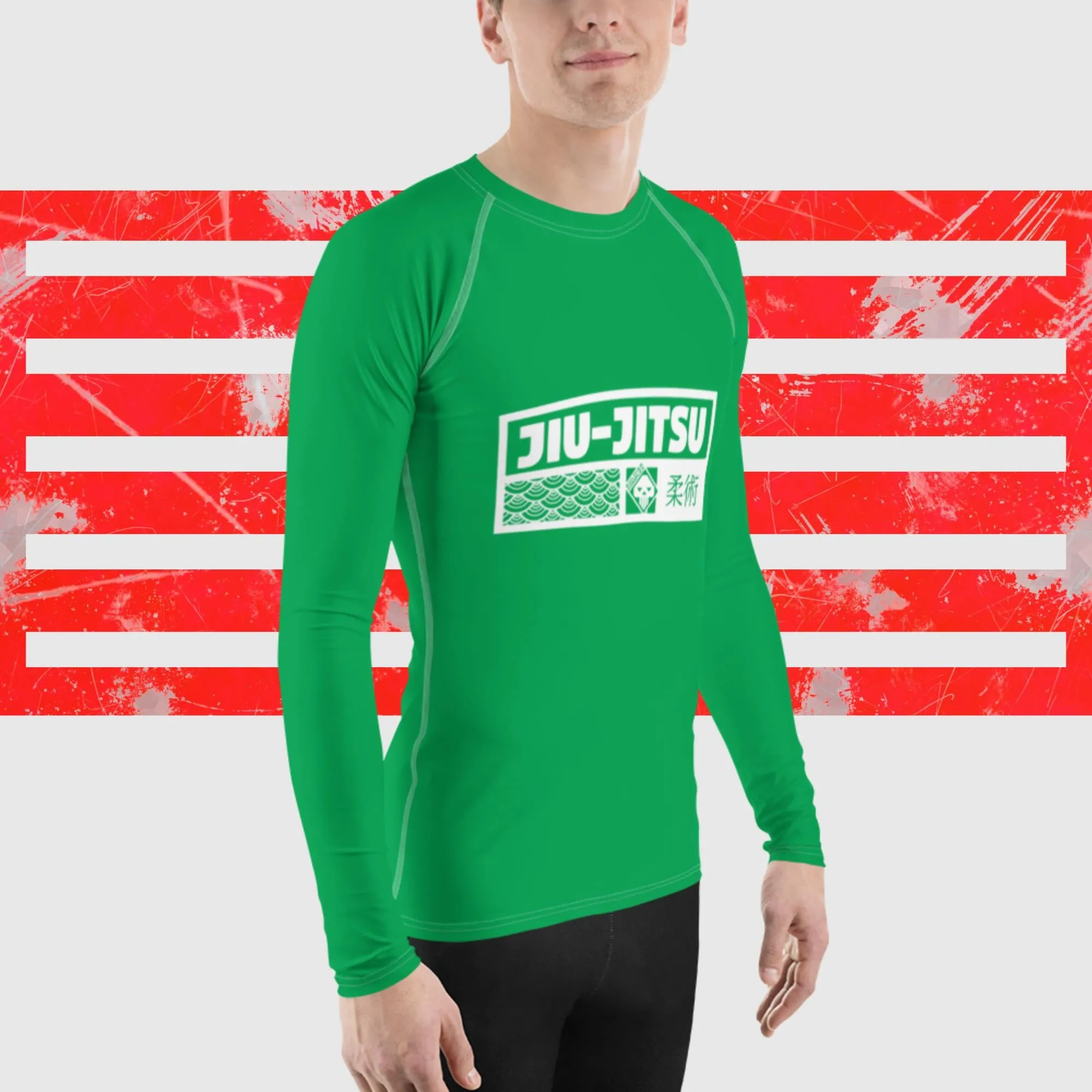 Mens Long Sleeve BJJ Rash Guard - Jiu-Jitsu 010 - Jade