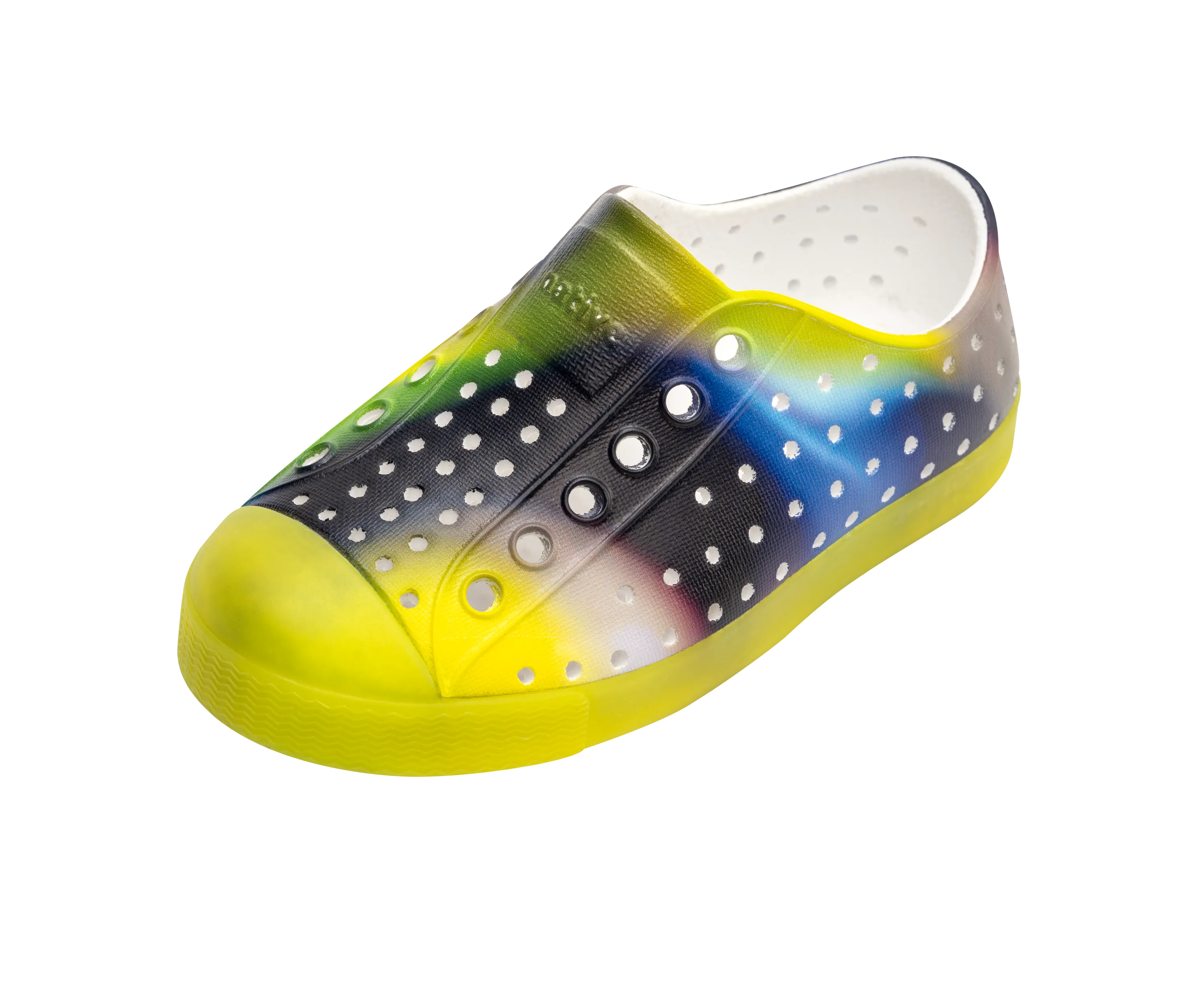 Native Jefferson Print Shoes - Shell White / Pickle Green Glow / Space Blur